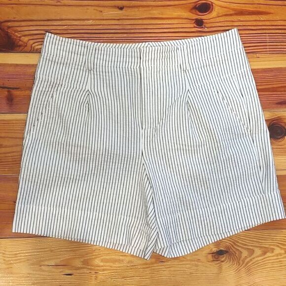 W by Worth High Rise Striped Shorts Brown/White Pleated with Pockets Size 10 - Picture 1 of 10